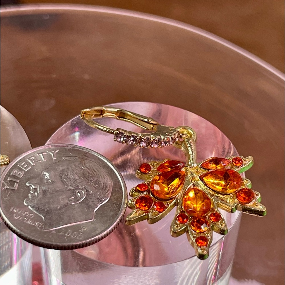 Tangerine Quartz Leaf SET. Earrings and Pendant Necklace. 14k plated - Picture 6 of 8
